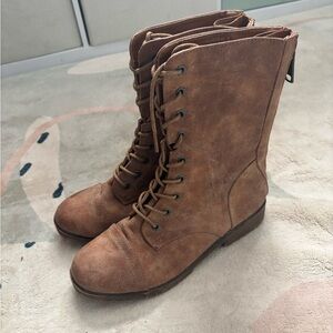 BAMBOO Tan Lace-Up Combat Boots